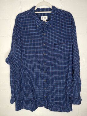 HB Harbor Bay Men's 3XLT Button Front Shirt Long Sleeve Blue Plaid